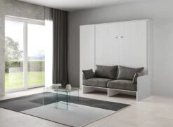 Armoire Lit 120x190 Cm Avec Canapé Et Colonne De Rangement Bois Blanc Kanto -Pas Cher Lit Magasin armoire lit 120x190 cm avec canape et colonne de rangement bois blanc kanto 3666722813105 691342