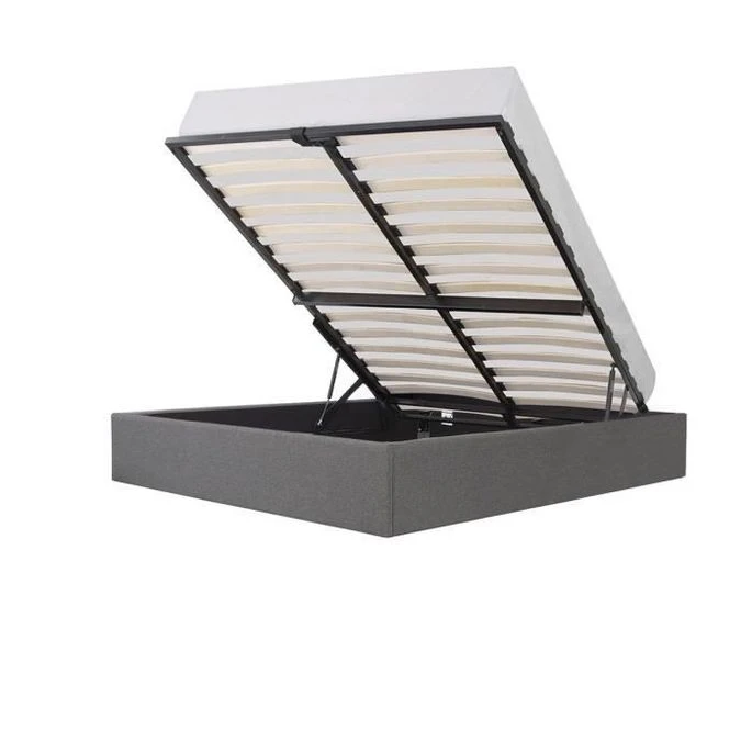 Cadre De Lit Adulte 160 X 200 Cm + Coffre De Rangement - Tissu Gris Clair - ECLIPSE 3 Cadre De Lit Adulte 160 X 200 Cm + Coffre De Rangement - Tissu Gris Clair - ECLIPSE