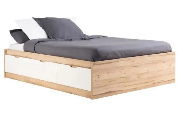 Cadre De Lit Adulte Scandinave Décor Chene Et Blanc Mat - L 140 X L 190 Cm 3 Cadre De Lit Adulte Scandinave Décor Chene Et Blanc Mat - L 140 X L 190 Cm