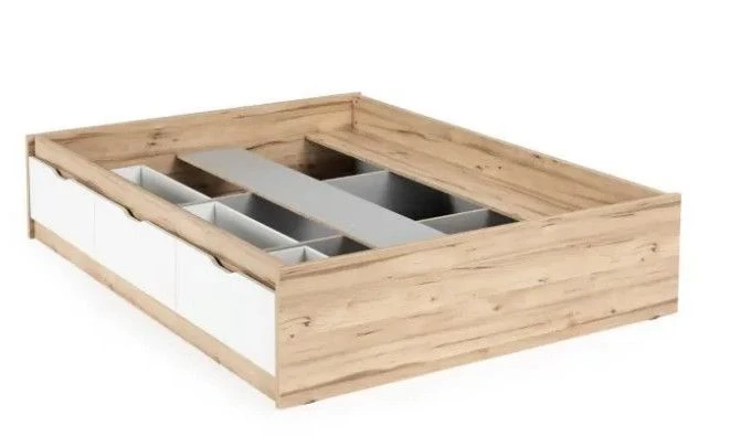 Cadre De Lit Adulte Scandinave Décor Chene Et Blanc Mat - L 140 X L 190 Cm 4 Cadre De Lit Adulte Scandinave Décor Chene Et Blanc Mat - L 140 X L 190 Cm – Image 2