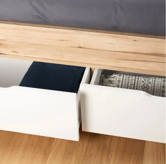 Cadre De Lit Adulte Scandinave Décor Chene Et Blanc Mat - L 140 X L 190 Cm 5 Cadre De Lit Adulte Scandinave Décor Chene Et Blanc Mat - L 140 X L 190 Cm – Image 3