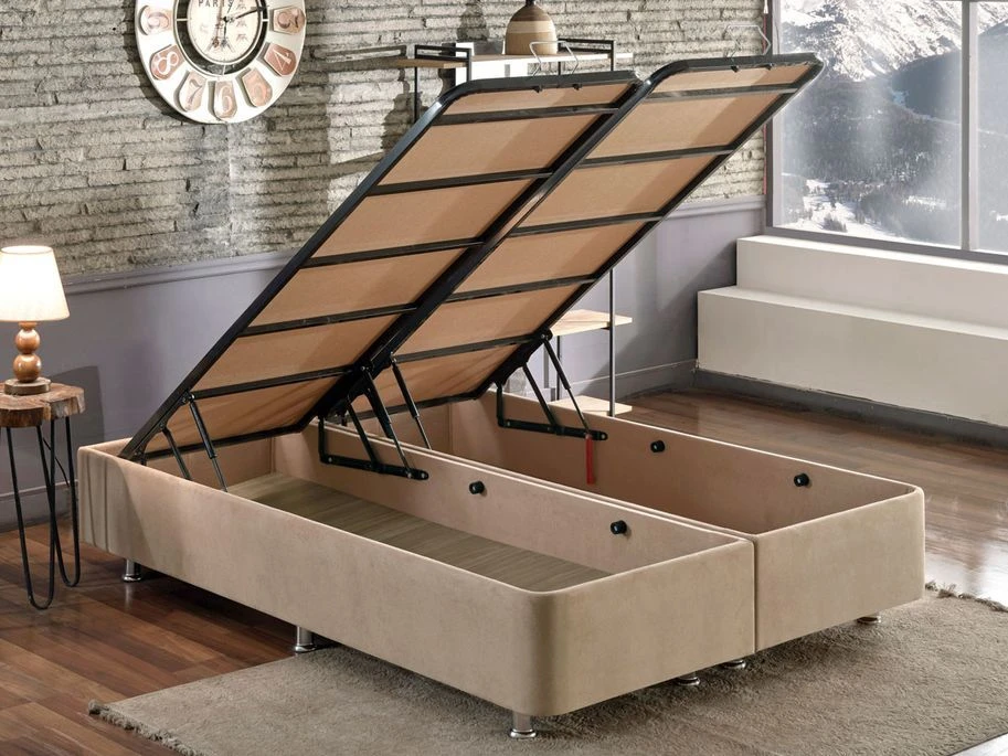 Cadre De Lit Avec Coffre De Rangement Tissu Marron Clair Rika - 6 Tailles 4 Cadre De Lit Avec Coffre De Rangement Tissu Marron Clair Rika - 6 Tailles – Image 2