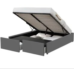 Cadre De Lit Avec Coffre Et 2 Tiroirs 160x200 Cm Simili Cuir Gris Karmi