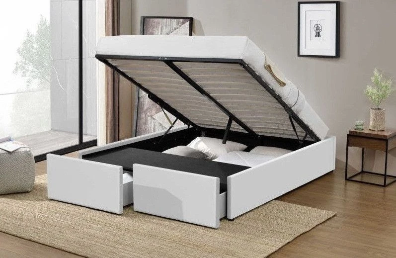 Cadre De Lit Avec Coffre Et 2 Tiroirs 180x200 Cm Simili Cuir Blanc Karmi 4 Cadre De Lit Avec Coffre Et 2 Tiroirs 180x200 Cm Simili Cuir Blanc Karmi – Image 2