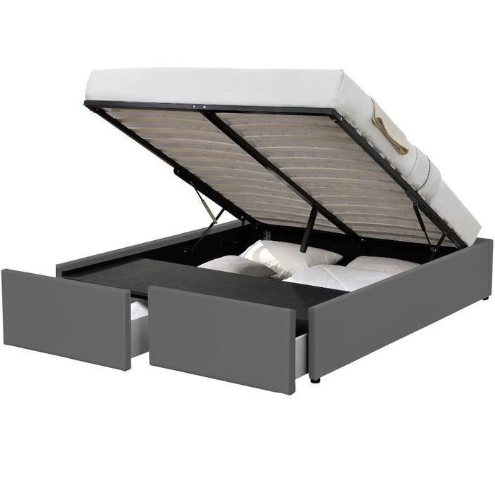 Cadre De Lit Avec Coffre Et 2 Tiroirs 180x200 Cm Simili Cuir Gris Karmi 3 Cadre De Lit Avec Coffre Et 2 Tiroirs 180x200 Cm Simili Cuir Gris Karmi