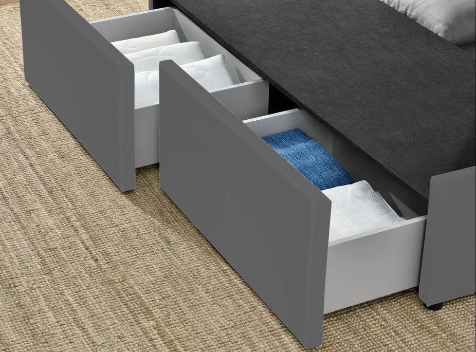 Cadre De Lit Avec Coffre Et 2 Tiroirs 180x200 Cm Simili Cuir Gris Karmi 7 Cadre De Lit Avec Coffre Et 2 Tiroirs 180x200 Cm Simili Cuir Gris Karmi – Image 5