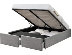 Cadre De Lit Avec Coffre Et 2 Tiroirs 180x200 Cm Tissu Lin Gris Clair Karmi