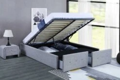 Cadre De Lit Avec Coffre Et 2 Tiroirs Tissu Gris Clair Lecra 140x190 Cm