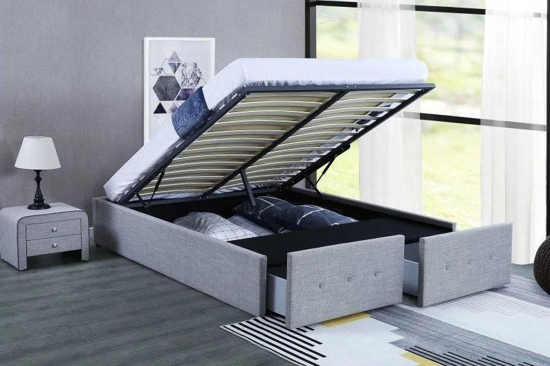 Cadre De Lit Avec Coffre Et 2 Tiroirs Tissu Gris Clair Lecra 160x200 Cm 3 Cadre De Lit Avec Coffre Et 2 Tiroirs Tissu Gris Clair Lecra 160x200 Cm