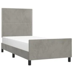 Cadre De Lit Avec Tête De Lit Gris Clair 90x200 Cm Velours 2 -Pas Cher Lit Magasin cadre de lit avec tete de lit gris clair 90x200 cm velours 3666722899451 1484363
