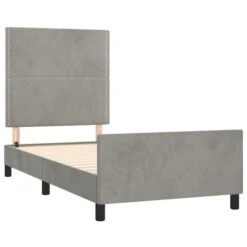 Cadre De Lit Avec Tête De Lit Gris Clair 90x200 Cm Velours 2 -Pas Cher Lit Magasin cadre de lit avec tete de lit gris clair 90x200 cm velours 3666722899451 1484364