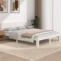 Produits populaires 23 Cadre De Lit Blanc Bois Massif 150x200 Cm Très Grand 4