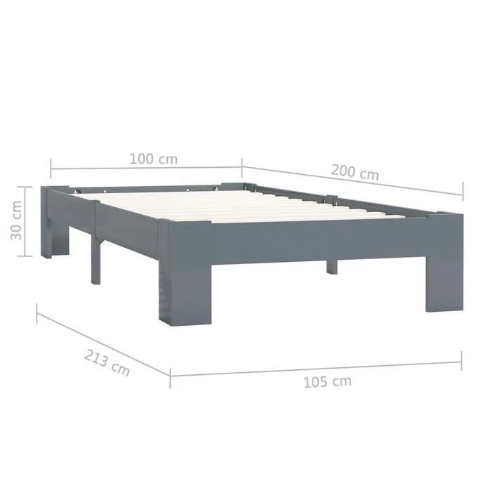 Cadre De Lit Gris Bois De Pin Massif 100 X 200 Cm 8 Cadre De Lit Gris Bois De Pin Massif 100 X 200 Cm – Image 6