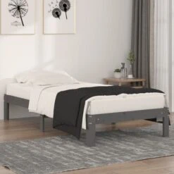 Cadre De Lit Gris Bois Massif 90x190 Cm Simple 3