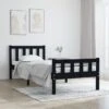 Cadre De Lit Noir Bois Massif 90x190 Cm Simple 6