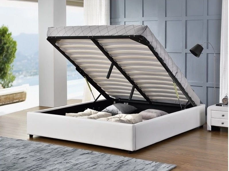 Cadre Lit Coffre Simili Cuir Blanc Break 160x200 Cm 4 Cadre Lit Coffre Simili Cuir Blanc Break 160x200 Cm – Image 2