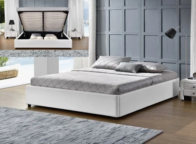 Cadre Lit Coffre Simili Cuir Blanc Break 160x200 Cm 5 Cadre Lit Coffre Simili Cuir Blanc Break 160x200 Cm – Image 3