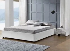 Cadre Lit Coffre Simili Cuir Blanc Break 160x200 Cm