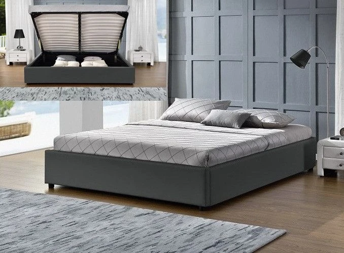Cadre Lit Coffre Simili Cuir Gris Break 160x200 Cm 5 Cadre Lit Coffre Simili Cuir Gris Break 160x200 Cm – Image 3