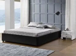 Cadre Lit Coffre Simili Cuir Noir Break 140x190 Cm