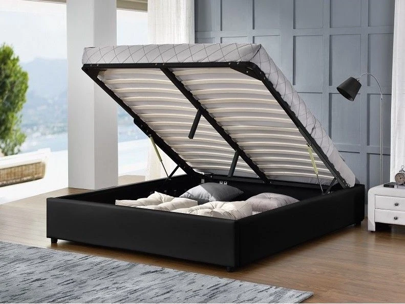 Cadre Lit Coffre Simili Cuir Noir Break 160x200 Cm 3 Cadre Lit Coffre Simili Cuir Noir Break 160x200 Cm