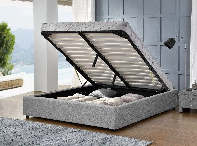 Cadre Lit Coffre Tissu Gris Clair Break 160x200 Cm 4 Cadre Lit Coffre Tissu Gris Clair Break 160x200 Cm – Image 2