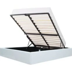ECLIPSE Lit Adulte 140x190 Cm Avec Coffre De Rangement - Simili Blanc