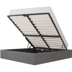 ECLIPSE Lit Coffre Adulte 140x190 Cm - Tissu Gris Clair - Sommier Inclus
