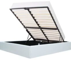 ECLIPSE Lit Coffre Adulte 160 X 200 Cm - Simili Blanc - Sommier Inclus