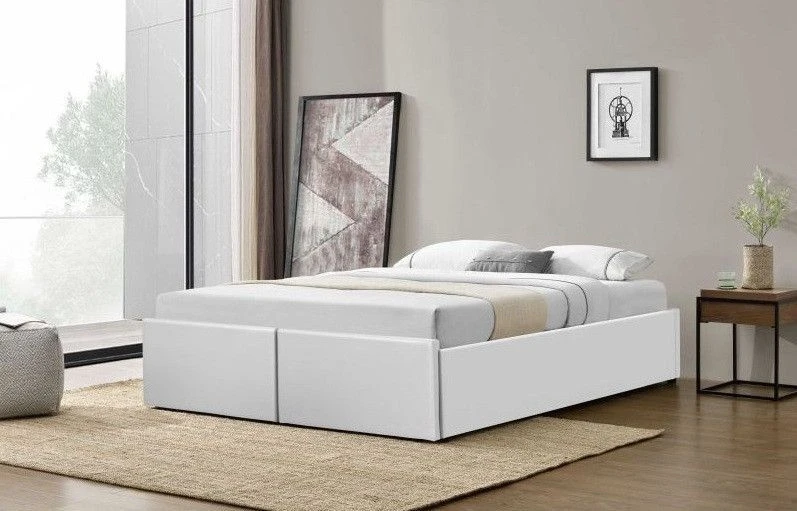 Cadre De Lit Avec Coffre Et 2 Tiroirs 140x190 Cm Simili Cuir Blanc Mat Karmi 5 Cadre De Lit Avec Coffre Et 2 Tiroirs 140x190 Cm Simili Cuir Blanc Mat Karmi – Image 4