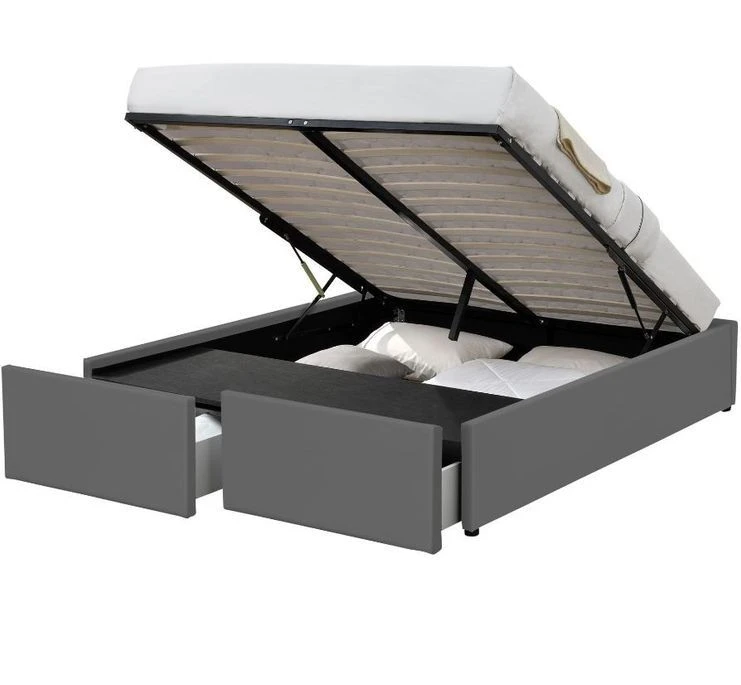 Cadre De Lit Avec Coffre Et 2 Tiroirs 140x190 Cm Simili Cuir Gris Mat Karmi 3 Cadre De Lit Avec Coffre Et 2 Tiroirs 140x190 Cm Simili Cuir Gris Mat Karmi