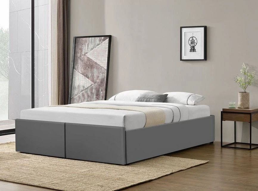 Cadre De Lit Avec Coffre Et 2 Tiroirs 140x190 Cm Simili Cuir Gris Mat Karmi 5 Cadre De Lit Avec Coffre Et 2 Tiroirs 140x190 Cm Simili Cuir Gris Mat Karmi – Image 3