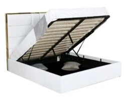 Lit 140x190 Cm Avec Coffre De Rangement Et Tête De Lit Simili Blanc Et Laiton Delhie -Pas Cher Lit Magasin lit 140x190 cm avec coffre de rangement et tete de lit simili blanc et laiton delhie 3666722572262 340290