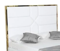 Lit 140x190 Cm Avec Coffre De Rangement Et Tête De Lit Simili Blanc Et Laiton Delhie -Pas Cher Lit Magasin lit 140x190 cm avec coffre de rangement et tete de lit simili blanc et laiton delhie 3666722572262 340292