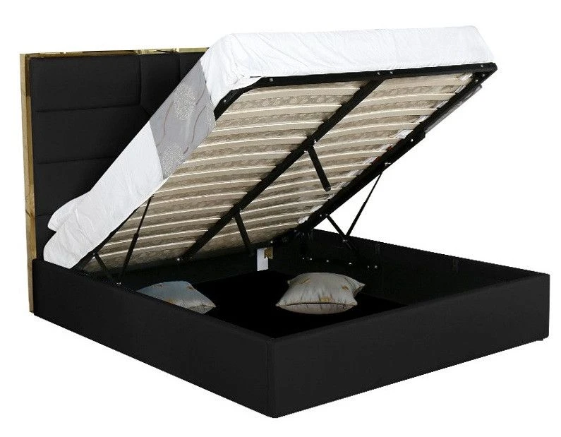 Lit 140x190 Cm Avec Coffre De Rangement Et Tête De Lit Simili Noir Et Laiton Delhie 4 Lit 140x190 Cm Avec Coffre De Rangement Et Tête De Lit Simili Noir Et Laiton Delhie – Image 2