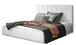 Lit 140x200 Cm Simili Cuir Blanc Capitonné Vertical Vareze