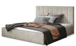 Lit 140x200 Cm Tissu Beige Clair Capitonné Vertical Vareze