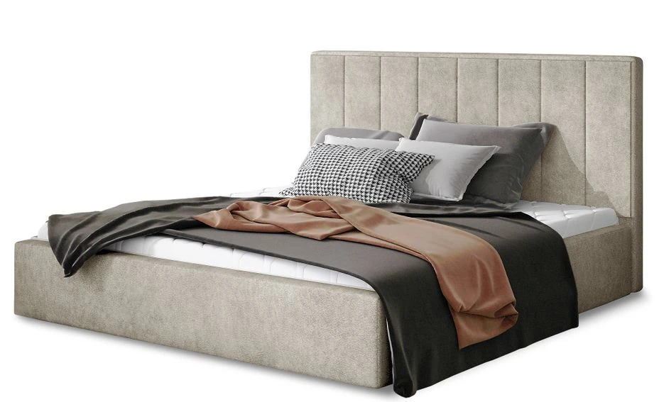 Lit 140x200 Cm Tissu Beige Clair Capitonné Vertical Vareze 3 Lit 140x200 Cm Tissu Beige Clair Capitonné Vertical Vareze