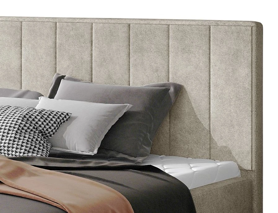 Lit 140x200 Cm Tissu Beige Clair Capitonné Vertical Vareze 5 Lit 140x200 Cm Tissu Beige Clair Capitonné Vertical Vareze – Image 3