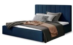 Lit 140x200 Cm Velours Bleu Foncé Capitonné Vertical Vareze