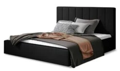 Lit 140x200 Cm Velours Noir Capitonné Vertical Vareze