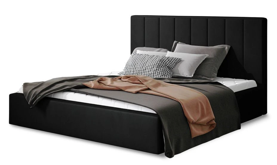 Lit 140x200 Cm Velours Noir Capitonné Vertical Vareze 3 Lit 140x200 Cm Velours Noir Capitonné Vertical Vareze