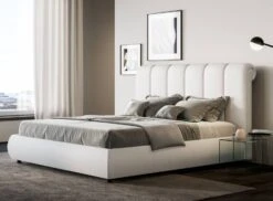 Lit 160x190 Cm Simili Cuir Blanc Avec Coffre Arna