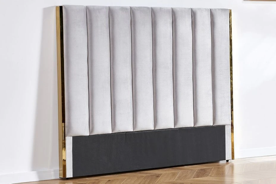 Lit 160x200 Cm Avec Coffre De Rangement Et Tête De Lit Velours Gris Et Laiton Pika 8 Lit 160x200 Cm Avec Coffre De Rangement Et Tête De Lit Velours Gris Et Laiton Pika – Image 6