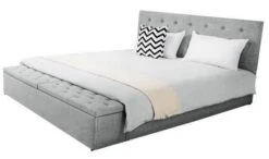 Lit 160x200 Cm Avec Coffre De Rangement Tissu Lin Gris Clair Boxine