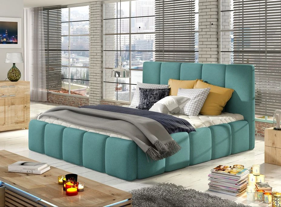 Lit 160x200 Cm Capitonné Tissu Bleu Canard Vika 4 Lit 160x200 Cm Capitonné Tissu Bleu Canard Vika – Image 2