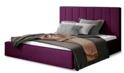 Lit 160x200 Cm Velours Prune Capitonné Vertical Vareze