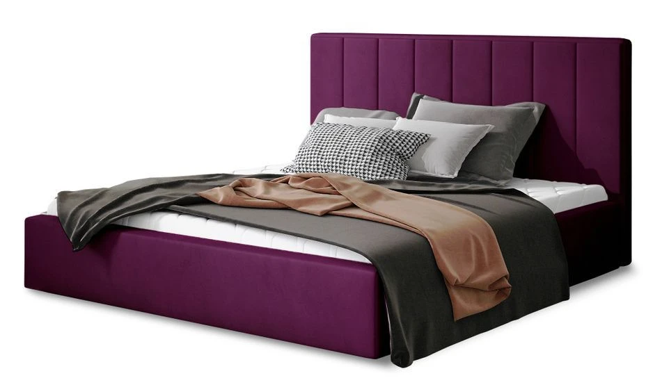 Lit 160x200 Cm Velours Prune Capitonné Vertical Vareze 3 Lit 160x200 Cm Velours Prune Capitonné Vertical Vareze