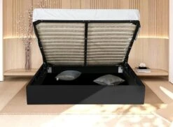 Lit 180x200 Cm Avec Coffre De Rangement Et Tête De Lit Simili Cuir Noir Delhie -Pas Cher Lit Magasin lit 180x200 cm avec coffre de rangement et tete de lit simili cuir noir delhie 3666722572316 589875