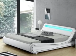 Lit à Led 160x200 Cm Simili Cuir Blanc Liseré Noir Night